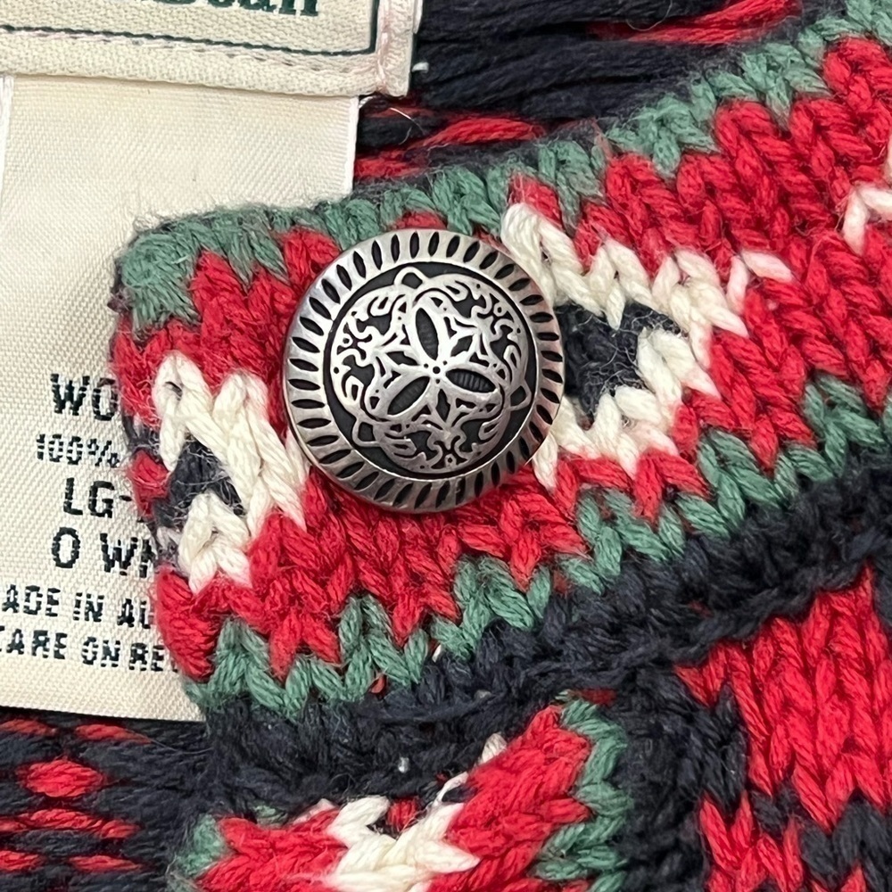 LL Bean Fair Isle Cotton Cardigan Red Snowflake Nordic Pattern - Picture 7 of 9
